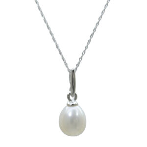 White Gold Single Pearl Pendant Necklace