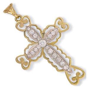 Yellow and White Gold Filigree Cross