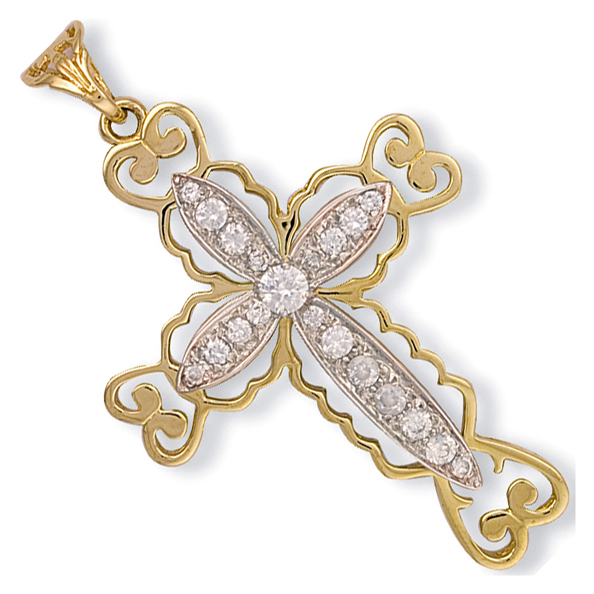 Yellow and White Gold Filigree Cross CX0032