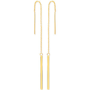 Gold Bar on Chain Pull Through Earrings