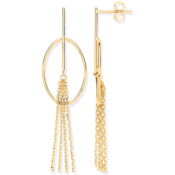 Yellow Gold Oval-Tube Tassel-Drop-Earrings ER1629