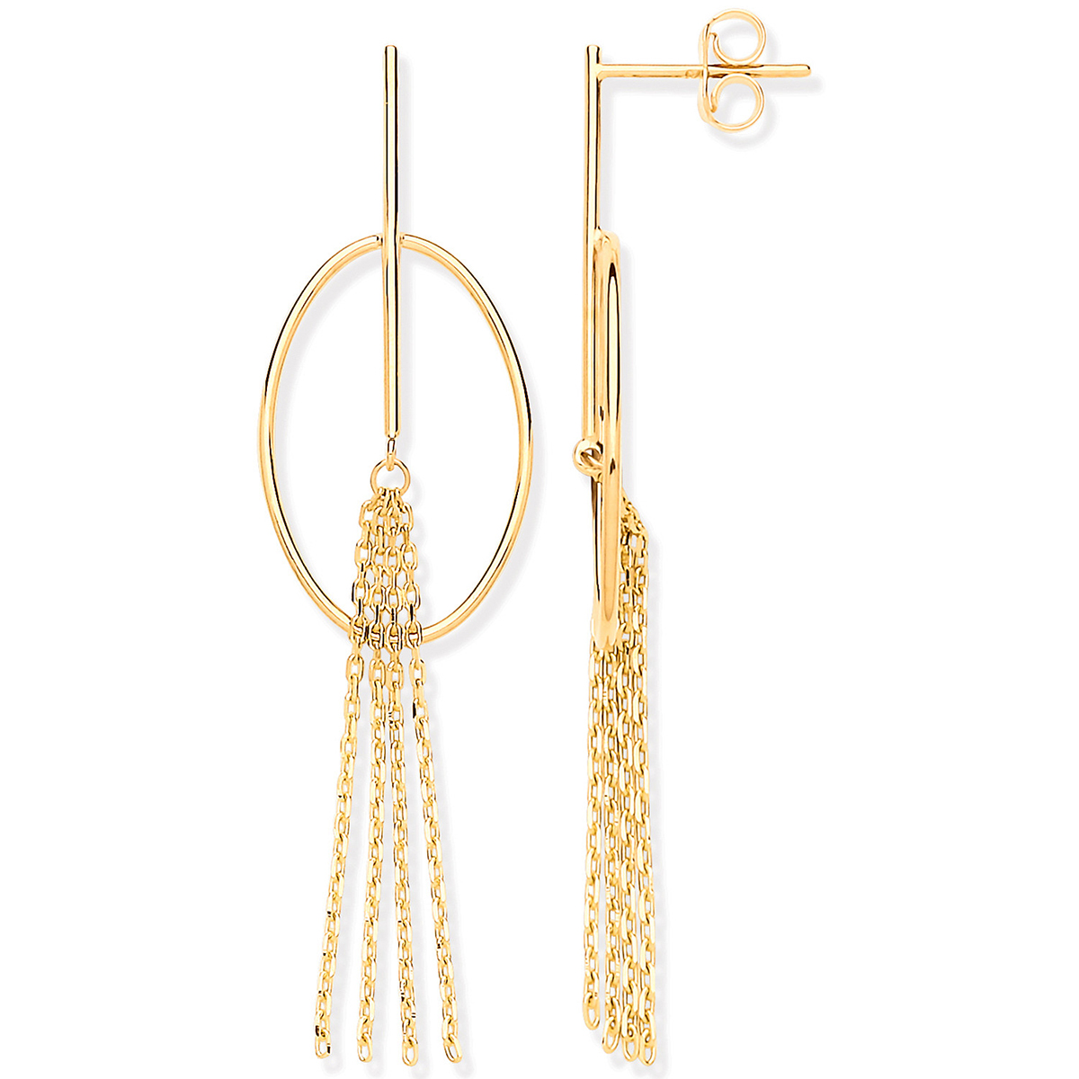 Yellow Gold Oval-Tube Tassel-Drop-Earrings ER1629