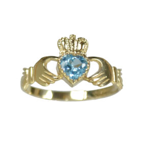 Heart Shape Blue Topaz Claddagh Ring