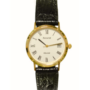 Accurist 9ct Gold Leather Strap Gents Watch