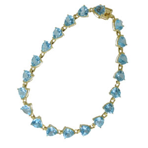 9ct Gold Heart Shape Blue Topaz Bracelet