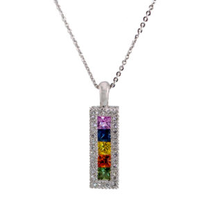 Multi Colour Princess cut Sapphire Diamond and Chain Pendant