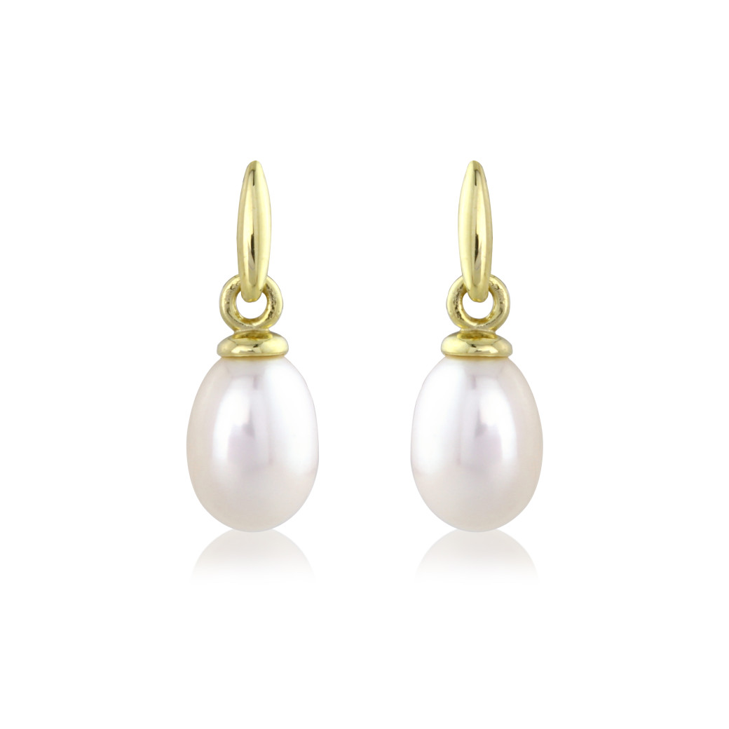 Oval Shape Cultured Pearl Drop Earrings D119517CP