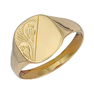 Half Engraved Gold Signet Unisex Ring