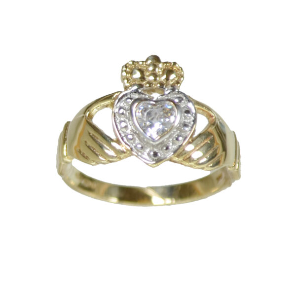 Heart Shape Cz Claddagh Ring R0254