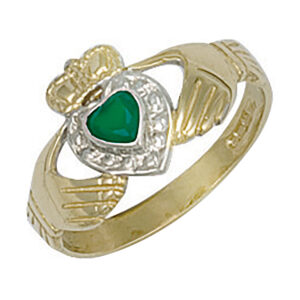 Heart Shape Green Agate Claddagh Ring