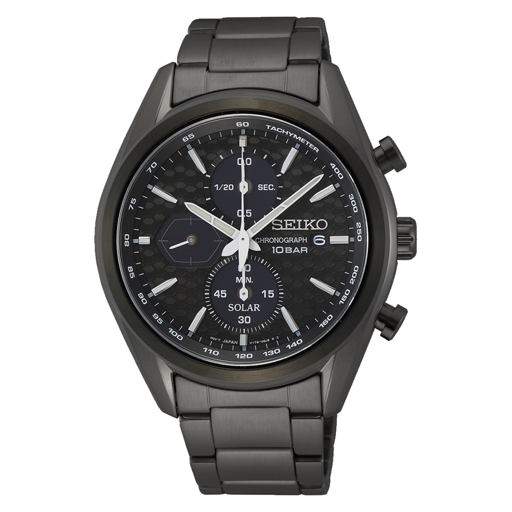 Seiko Solar Black Dial Chronograph Watch SSC773P1