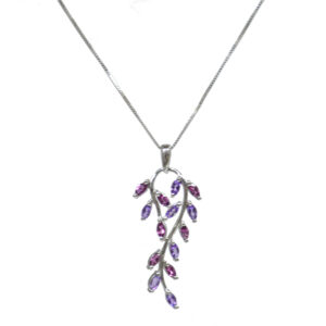 Rhodolite and Amethyst Leaf Pendant