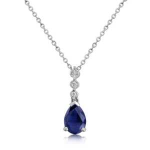 Blue Sapphire and Diamond Gold Pendant Necklace