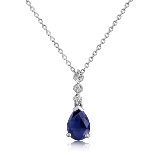 Blue Sapphire and Diamond Gold Pendant Necklace 2W64WDS