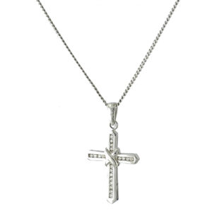 9ct White Gold Diamond Cross Chain