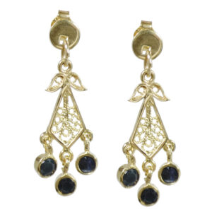 Three Sapphire filigree Drop Earrings