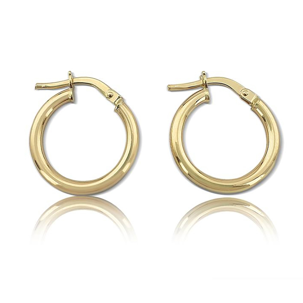 14ct Yellow Gold 16mm Tube Hoop Earrings LG23