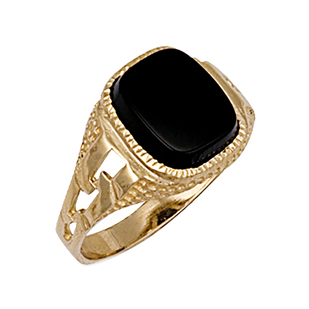 9ct Yellow Gold Onyx Gents Ring with ID Sides R0169