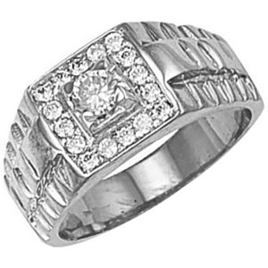 White Gold Square Top Gents Cz Ring