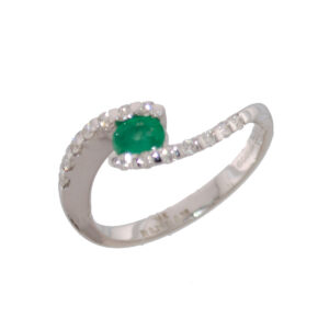 14ct White Gold with Emerald and Diamond Ring